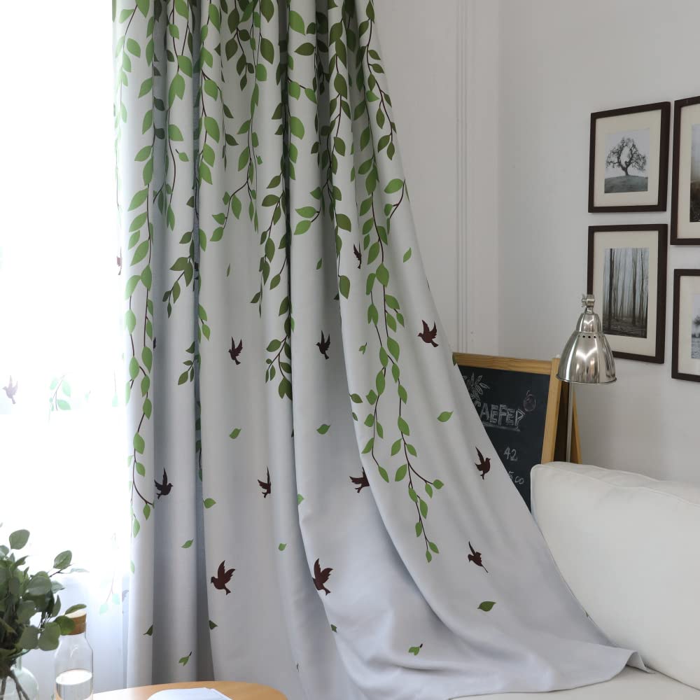 Amazon｜グリーンリーフ&フライングスワローテーマ遮光カーテン長さ63