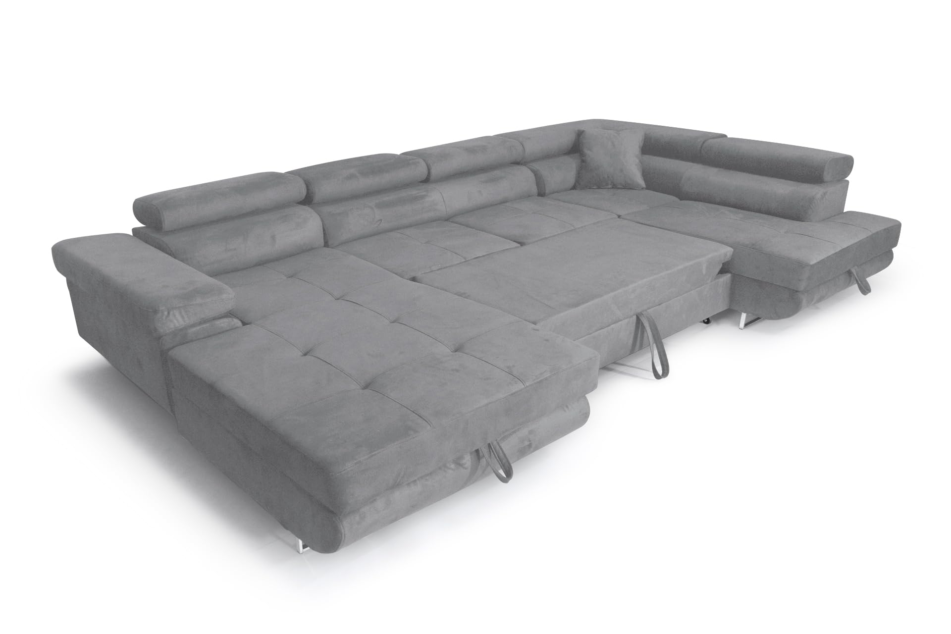 Sofa narożna Aller U XXL sofa narożna z funkcją spania i dwoma skrzyniami na pościel w kolorze szarym, prawa strona (jasnoszara)