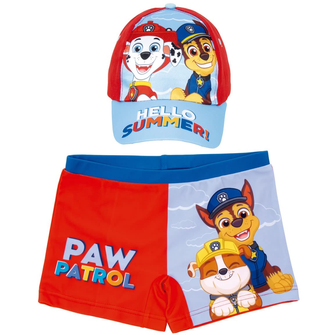 Requeteguay Urban RU Bañador Patrulla Canina para Niños + Gorra Paw Patrol | Pack de Bañador y Gorra Patrulla Canina | Bañador Tipo Bóxer para Playa o Piscina + Gorra Ajustable de Paw Patrol