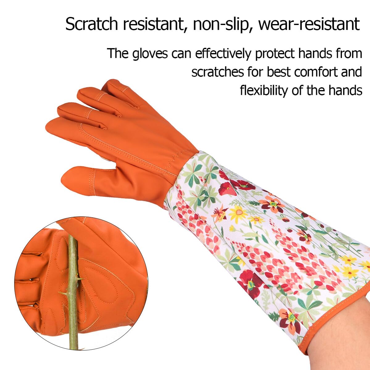 Gartenhandschuhe Leder Dornenfest mit Extra Langem Schutz Arbeitshandschuhe aus Polyester mit Flexiblem Design und Verstärktem Armschutz für Gartenarbeit