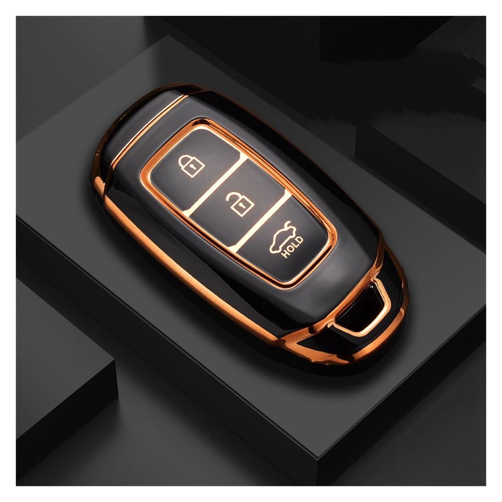 car key ring Plating TPU Car Remote Key Cover Case For Fo-rd Fie-sta Foc-us 2 Ec-ospo-rt Ku-ga Esc-ap-e Fa-lco-n B-Max C-Max Ec-o Spo-rt Gal-ax-y (Color : Black)