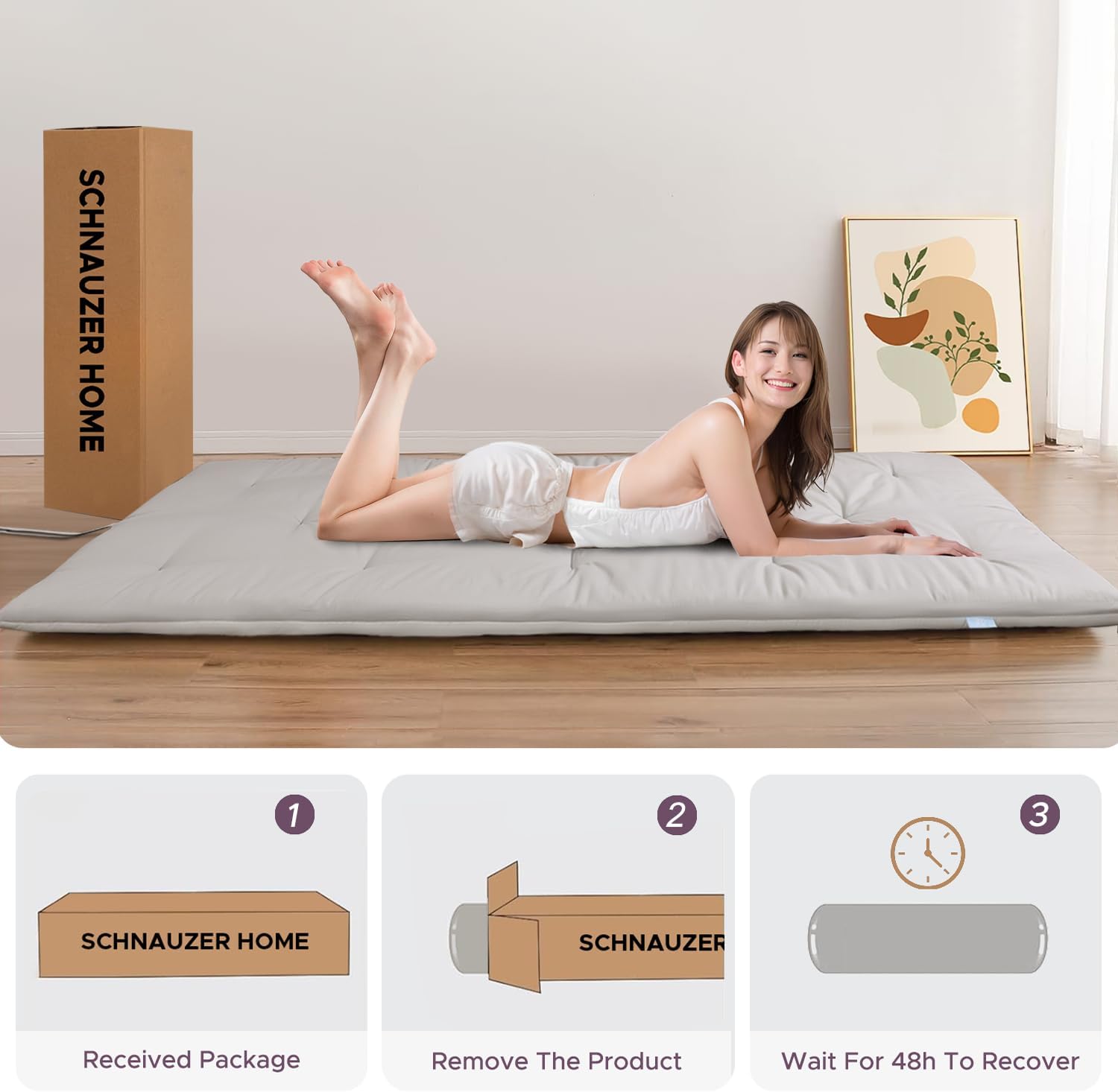 Japanese Floor Mattress, 100% Cotton 2.5" Thicken Foldable Futon Mattress Tatami Mat Sleeping Pad, High Density Foam, Ideal for Comfort and Support, Kids Floor Lounger Pillow Bed Sofa (Light Gray)