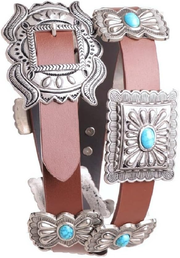 STONE STUDDED CONCHO LEATHER BELT