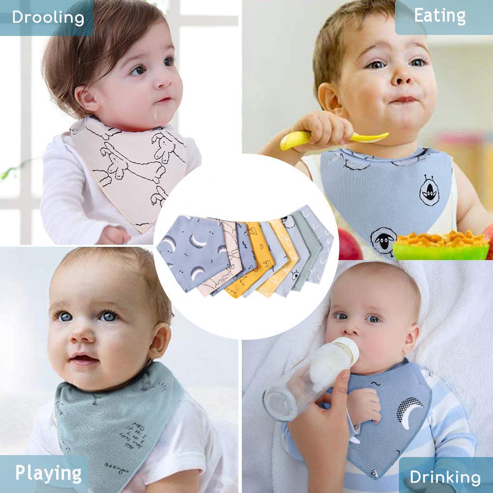 Bavaglini Neonato 9 Pezzi Cotone con Bottoni Regolabili Assorbenti Morbidi