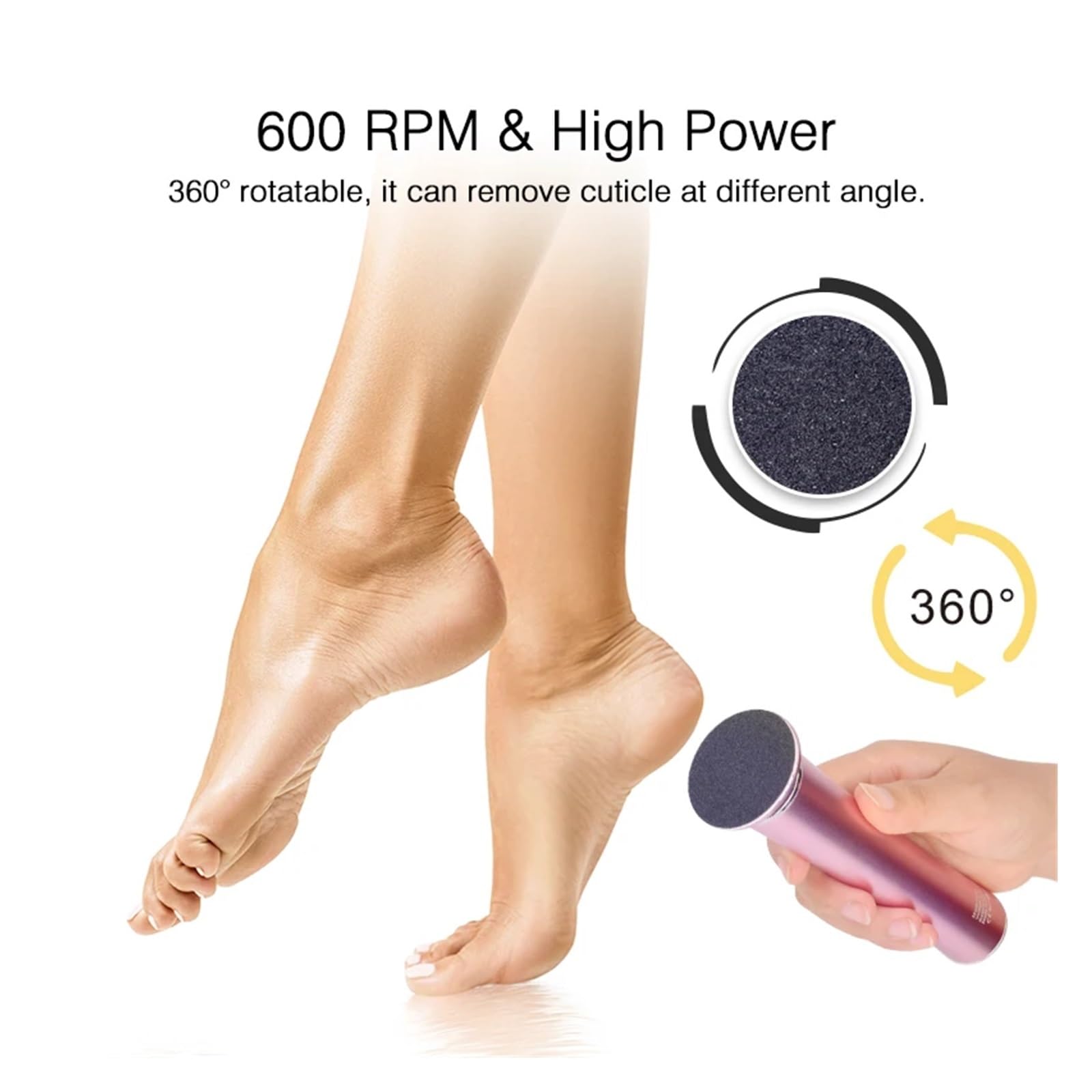 Rape - Grattugia elettrica senza fili, ricaricabile tramite USB, elimina calli e cuticole, strumento per pedicure, cura dei talloni, con carta vetrata (Pink)