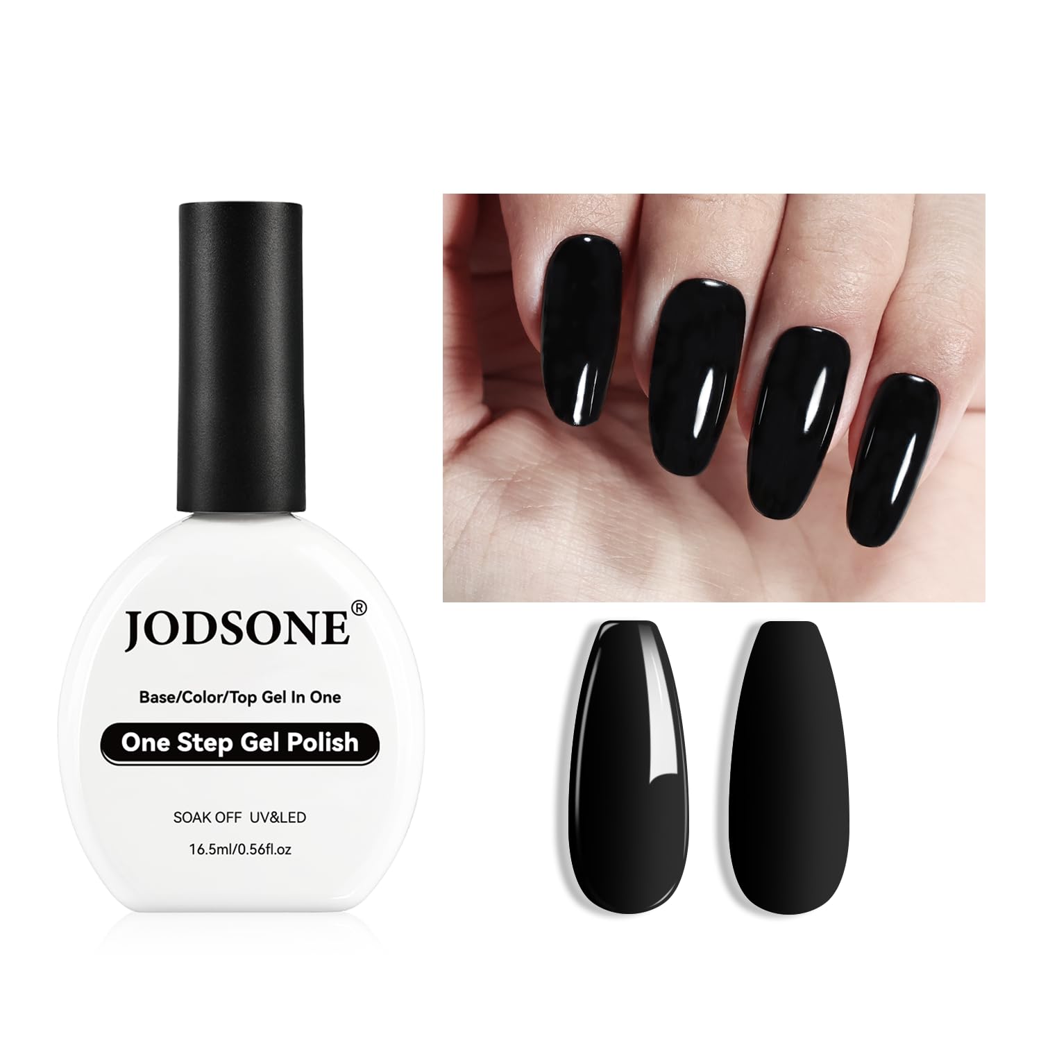 JODSONE Black Gel Nail Polish 16 5ml Black 3-in-1 One Step Gel Polish Soak Off Art Manicure Salon