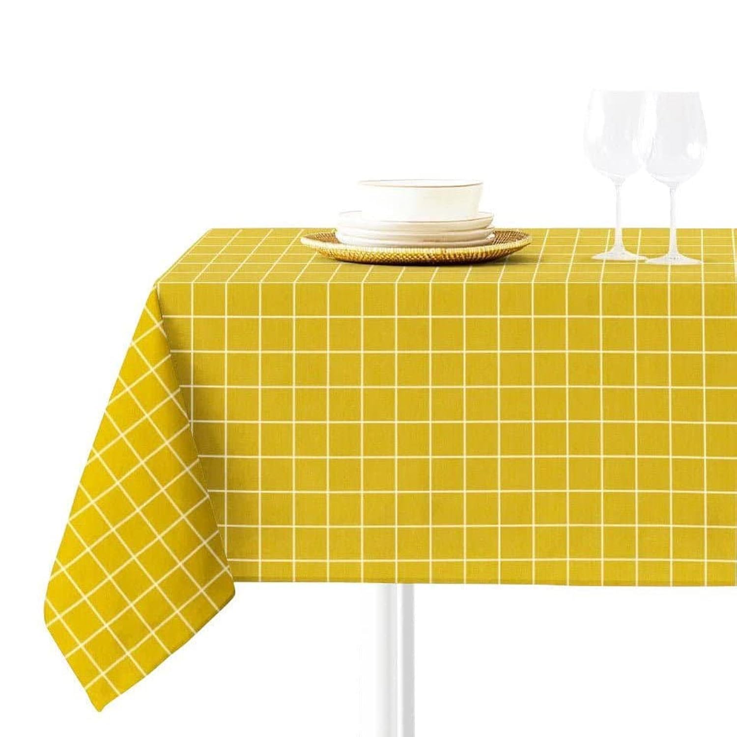 Nappe de table moutarde sans repassage Sokios en chenille anti-plis