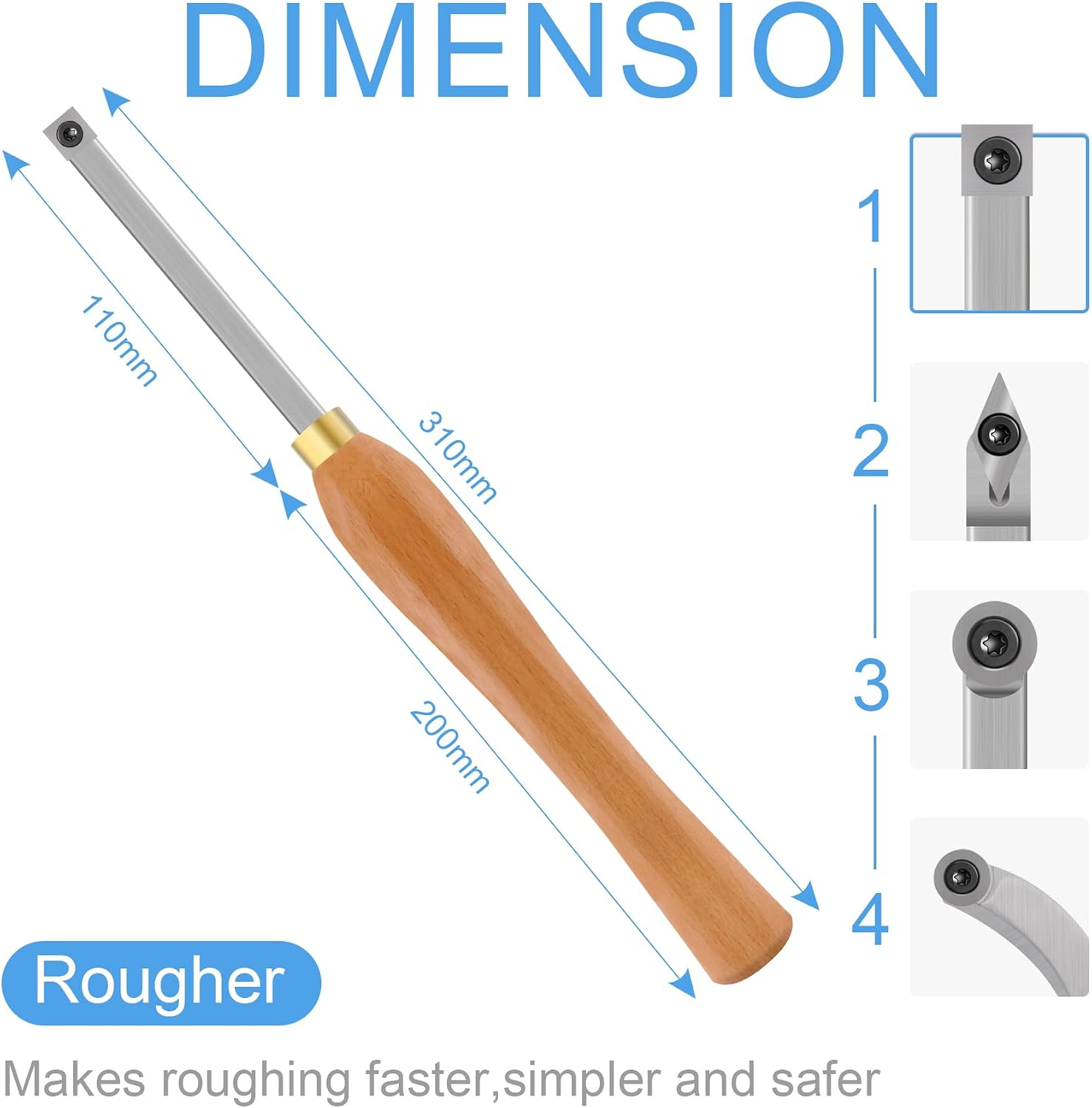 Mini-Size Woodturning Rougher Tool, Carbide Lathe Chisel with 11mm Square Insert, Replaceable Wood Turning Scraper for DIYers and Carpenters