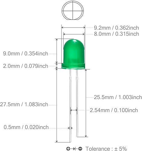 Miniatura 3 de Chanzon 50 unids 0.315 in diodo LED difundido verde luces (lente de color esmerilado redondo DC 3V 20mA) Iluminación bombillas lámparas electrónica
