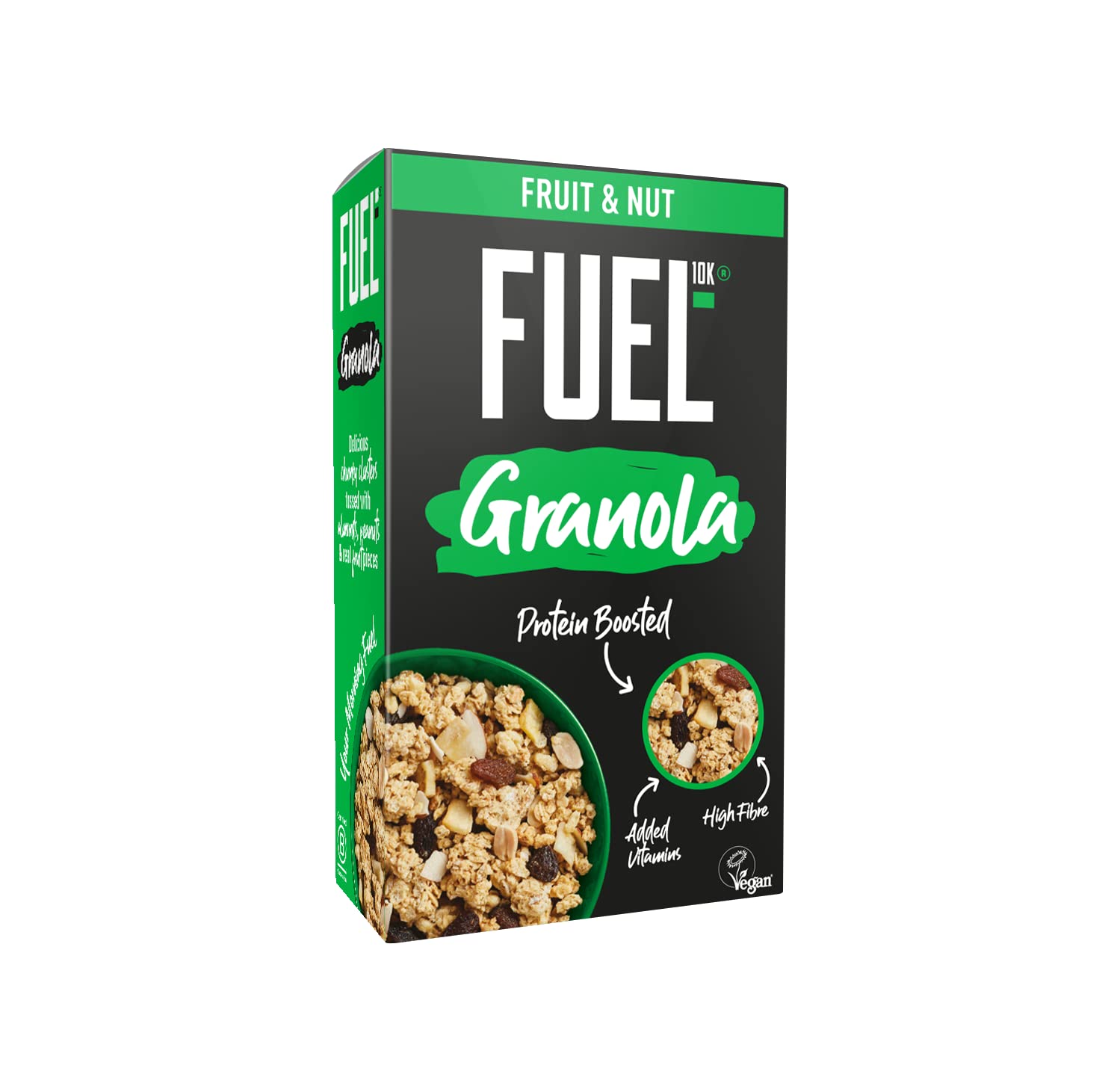 FUEL10K Protein Boosted, Chunky Granola, Fruit & Nut, 6 x 400 Gram Box - High Fibre, Vitamin Boosted, Vegan Cereal with Sultanas, Banana Pieces & Nuts
