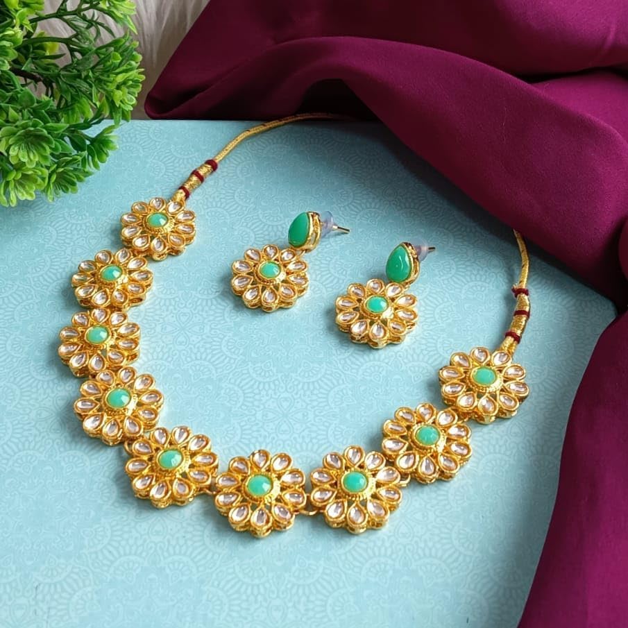 Efulgenz Kundan Choker Set Indian Jewelry Sets for Women Crystal Kundan Floral Choker Necklace Earrings Bollywood Wedding Bridal Set Jewellery - Image 2