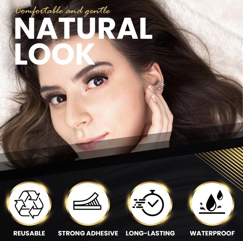 Miniatura 4 de Pestañas autoadhesivas, 4 pares, 16 piezas, pestañas sin pegamento, pestañas adhesivas reutilizables, aspecto natural, pestañas delgadas,