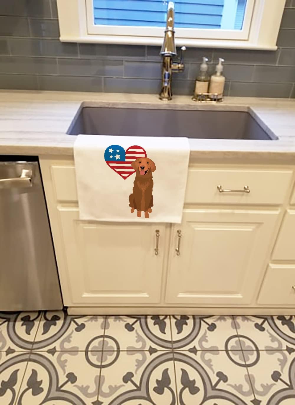 Caroline's Treasures WDK4183WTKT Golden Retriever Red #1 Patriotic White Kitchen Towel Set of 2 Dish Towels Decorative Bathroom Hand Towel for Hand, Face, Hair, Yoga, Tea, Dishcloth, 19 X 25, White