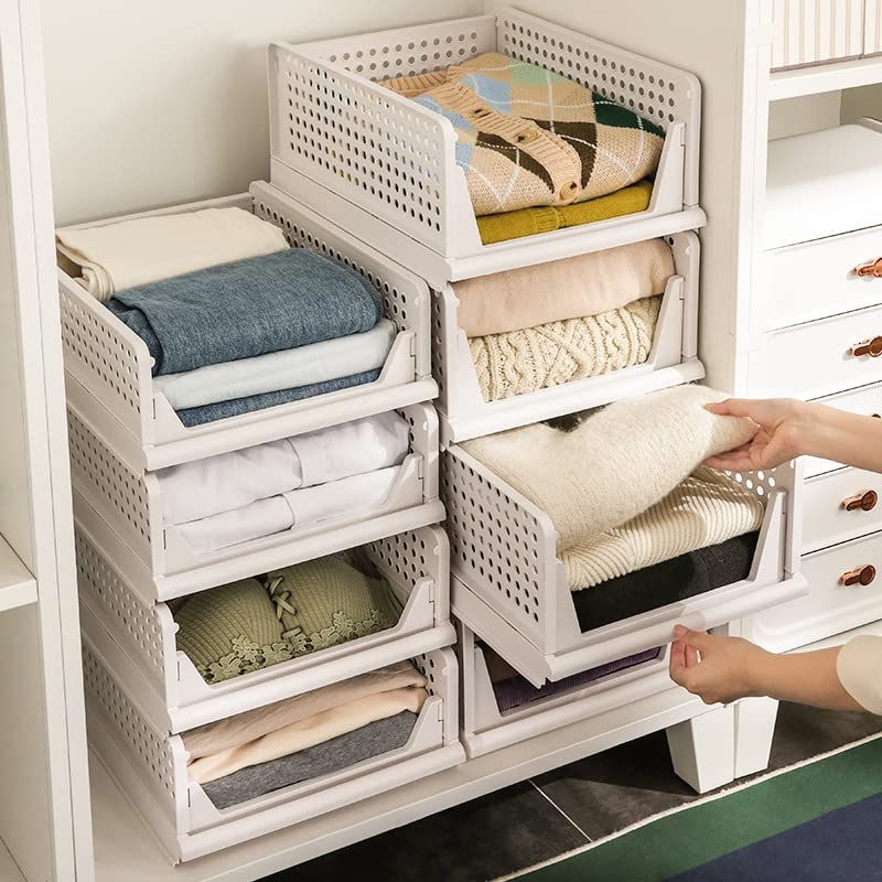 HOTOOLME Set of 3 Stackable Wardrobe Storage Box, Foldable Storage Organize Plastic Wardrobe Shelves Closet Storage Drawers Large Capacity Closet Organiser Box for Home Bedroom Laundry