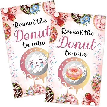 Haizct 50Pcs Donut Theme Scratch off Cards, Sprinkles Theme Scratch Off Game, Birthday Party Supplies for Donut Lover, Lottery Prize Raffle Ticket for Tea Party Baby Shower