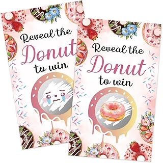 Haizct 50Pcs Donut Theme Scratch off Cards, Sprinkles Theme Scratch Off Game, Birthday Party Supplies for Donut Lover, Lottery Prize Raffle Ticket for Tea Party Baby Shower