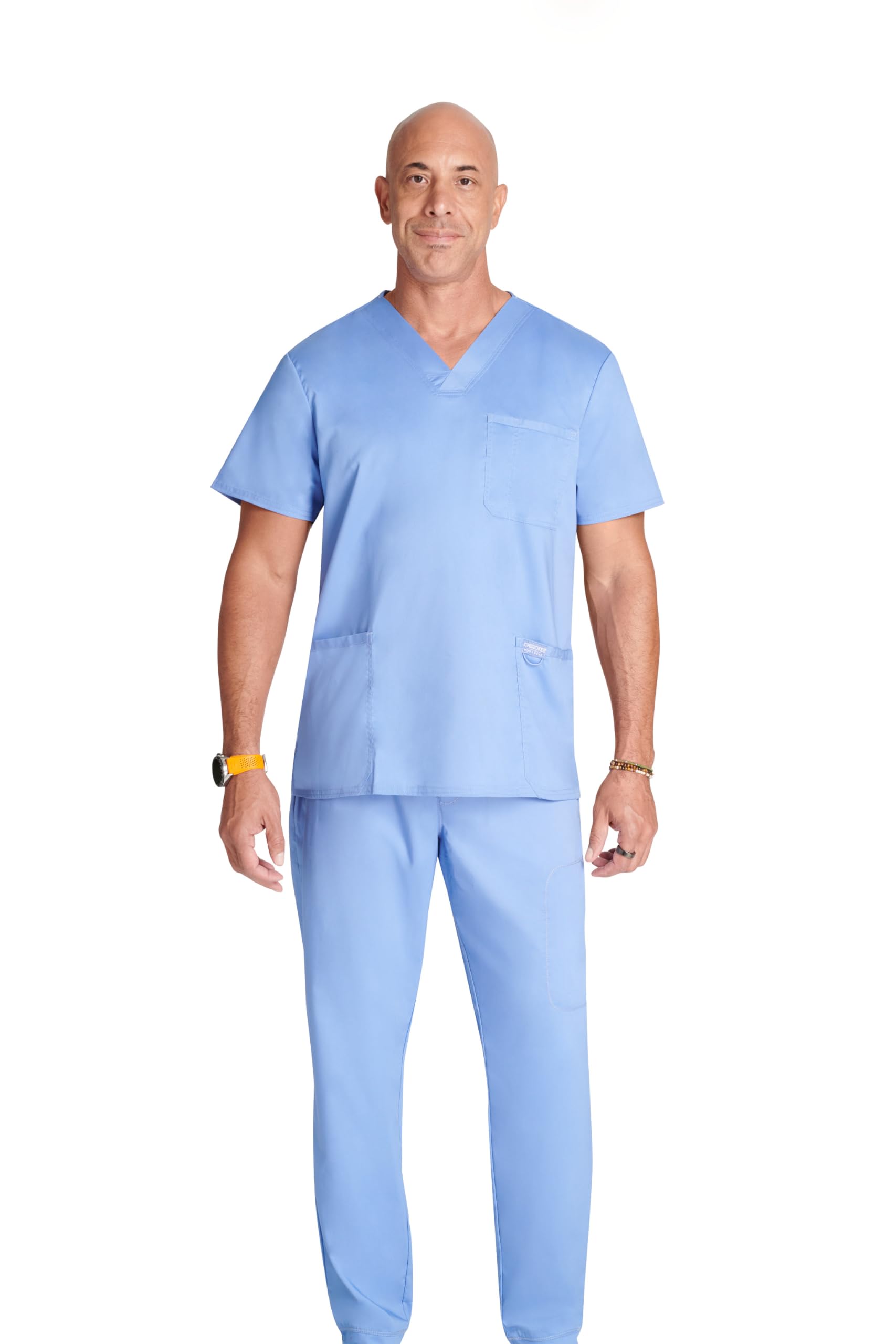 CHEROKEE Męskie Scrub Top Revolution - Odzież medyczna - Z kieszeniami - Dekolt w serek - WWE670, Ciel, XXL, Ciel, XXL