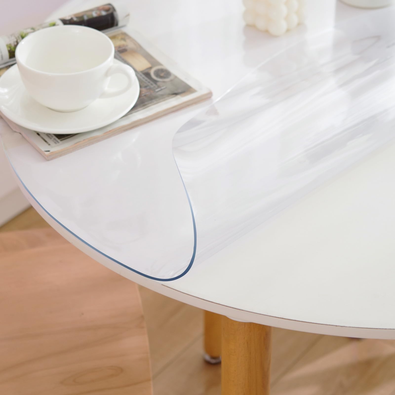 45 Inch Round Clear Table Cover Protector, 2mm Thick Round Clear Table Protector for Dining Room Table, Waterproof Round Plastic Vinyl Table Pad
