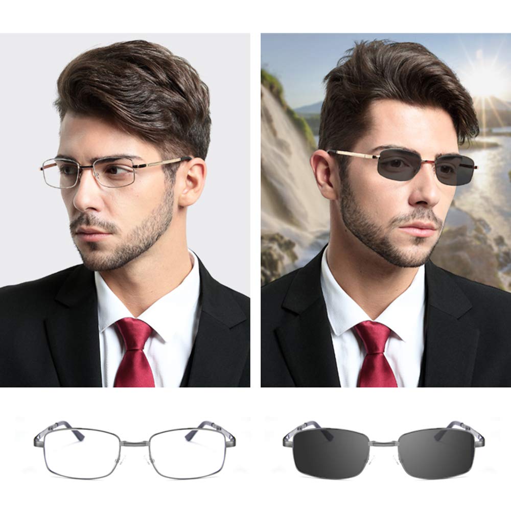 MANG Gafas De Lectura Plegables Lectores De Ordenador Multifoco Progresivos Gafas De Presbicia Fotocromáticas Gafas De Sol Plegables De Bolsillo Compacto Lentes Premium para Hombres