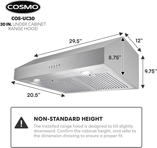 Miniatura 5 de COSMO UC30 Campana extractora con conducto debajo del gabinete de 30 pulgadas, ventilación sobre la estufa, ventilador de 3 velocidades, filtros