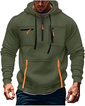 Nice plus Size Shirts Men's Sweatshirt Quarter Zip Cargo Pullover