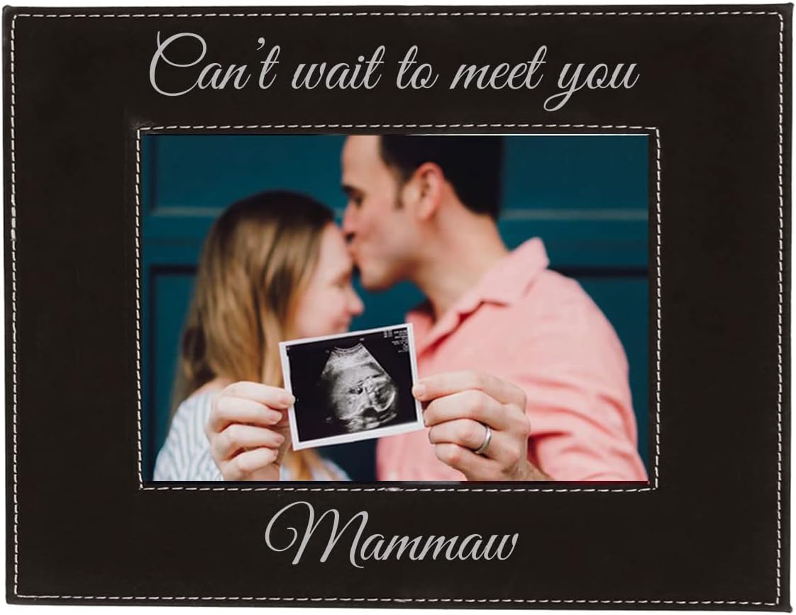CustomGiftsNow Can't Wait to Meet You Mammaw Laser Engraved Faux Leather Pink Leatherette Wall Hanging/Tabletop Picture Group Family New First Time Seeing Grandchild Baby Photo Frame