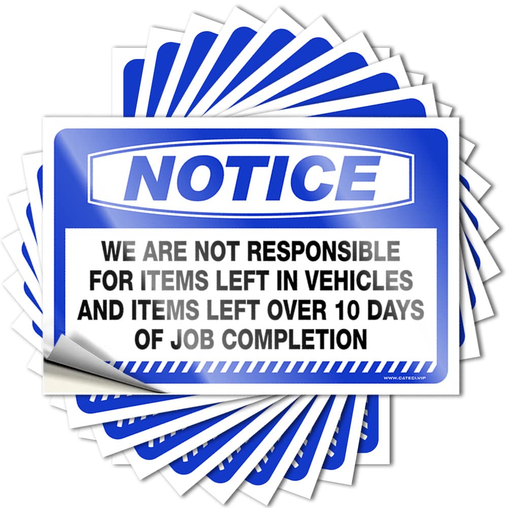 Fzfn Women's Colour Notice We Are Not Responsible For Items Left In Vehicles And Items Left Over 10 New Stickers | Beauty Waterproof Vinyl Garage Stone Removable Decal Peel Stick(12X18cm)