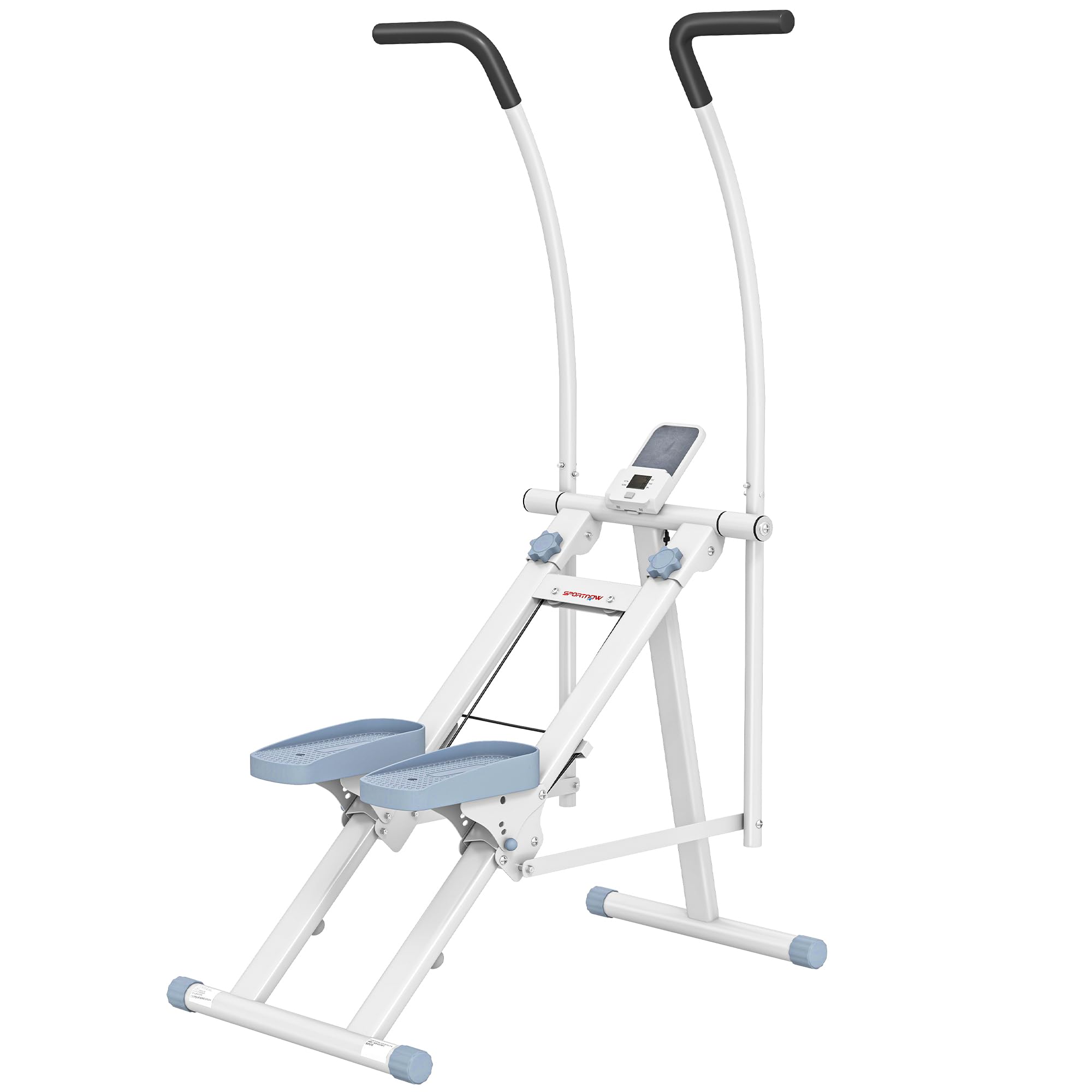 SPORTNOW Stepper escalier Pliable Climber stairmaster pour Exercice de Gym à Domicile, Machine Verticale pour entraînement du Corps avec pédales réglables et écran LCD, Machine à Pas compacte, Blanc