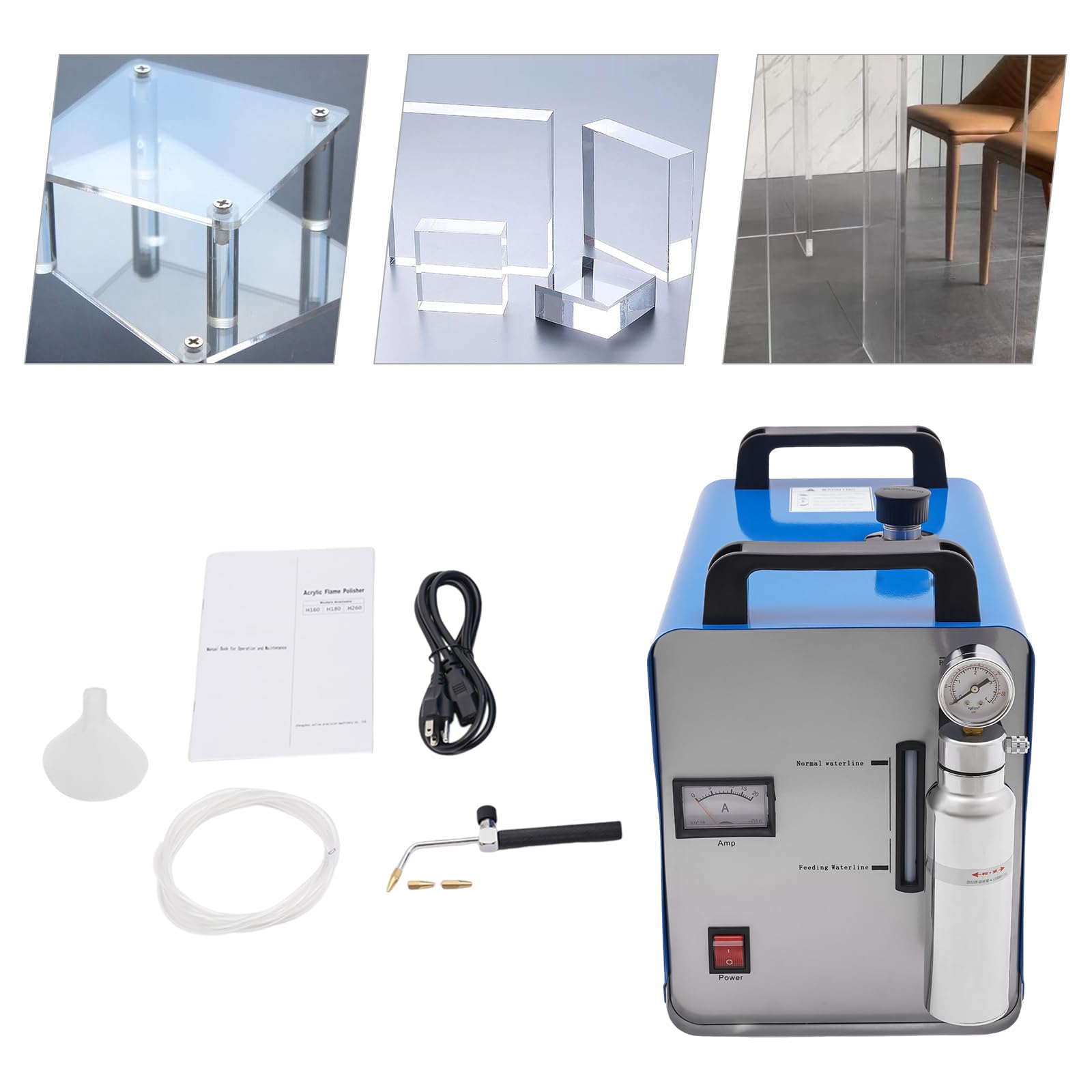 Acrylic Polishing Machine, 95L 300W Oxygen Hydrogen Generator Water Welder H180 Acrylic Flame Polishing Machine with Torch for Home and Business