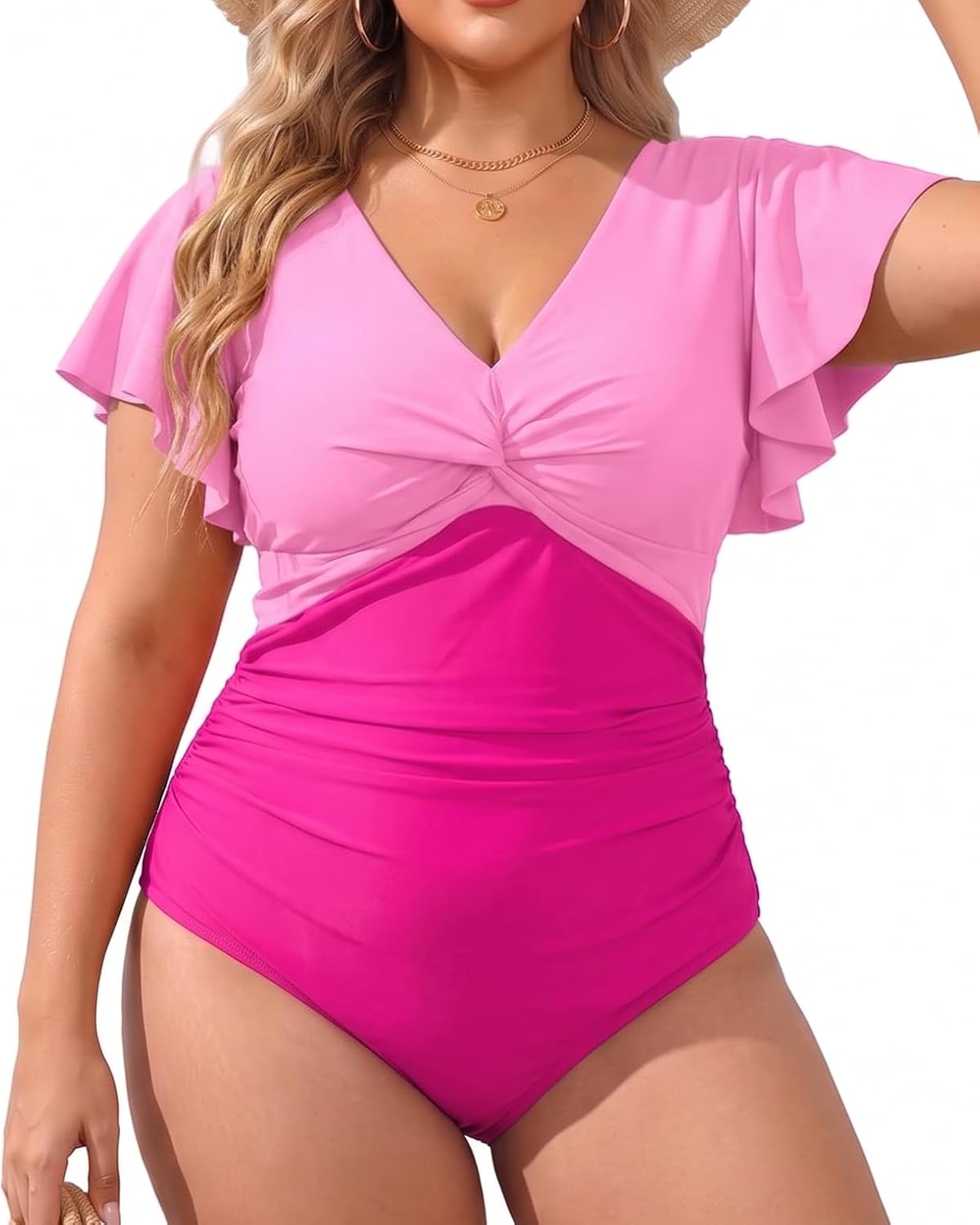 Aqua Eve Plus Size One Piece Swimsuit with Sleeve Tummy Control Bathing Suit Ruffle Vintage Swimwear