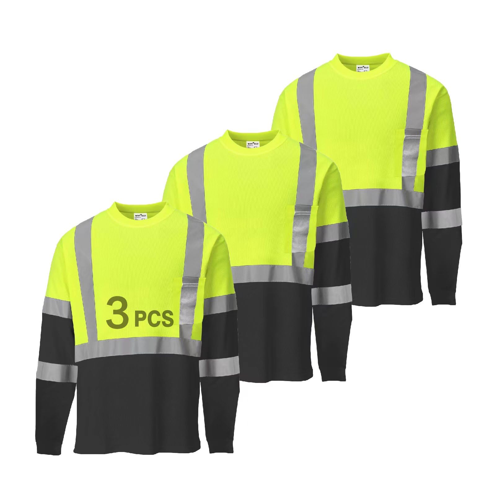 Hi Vis Safety Shirts for Men Reflective,High Visibility Yellow Work T-Shirt Short Long Sleeve 3 or 5 Pack