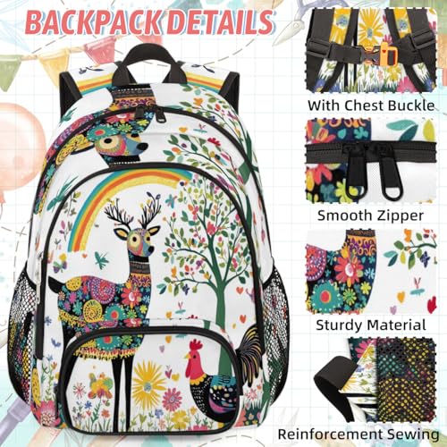TropicalLife Boho Deer Rooster Backpack with Lunch Box Set, Back Pack and Lunch Bag Boho Deer Rooster Waterproof Casual Daypack Bag for Work Travel2