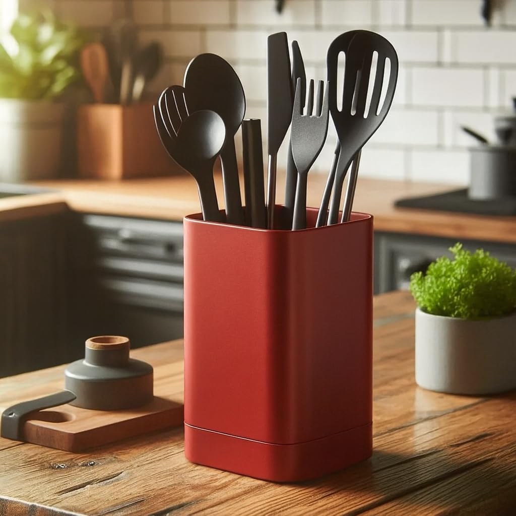 Kitchen Utensil Holder Square Pot (DEL-0057) (Matt Dark Red) — image 1