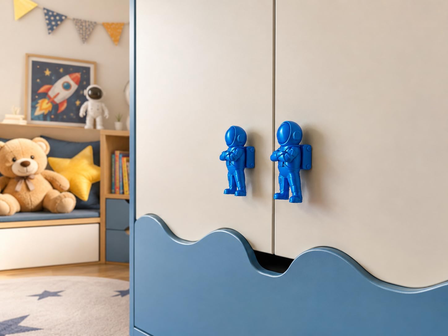 Space Theme Drawer knobs for Kids Room/Astronaut Cabinet knobs and pulls/Wardrobe Handles/Kids Furniture knobs/Kid's Room Decor. Pack of 2 knobs (Blue, Astronaut2)-image-36