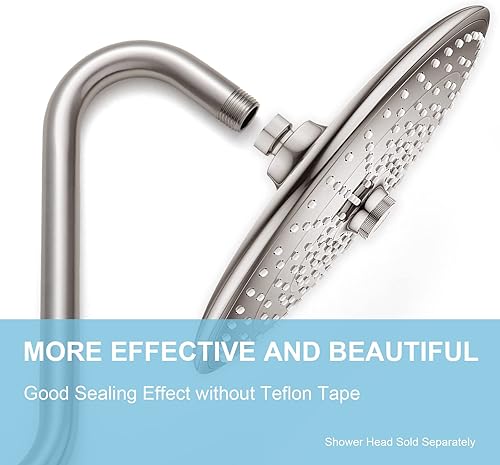 Miniatura 2 de OFFO Brazo de extensión de cabezal de ducha de 10 pulgadas, brazo de ducha en forma de S de níquel cepillado con brida, extensión de brazo de ducha