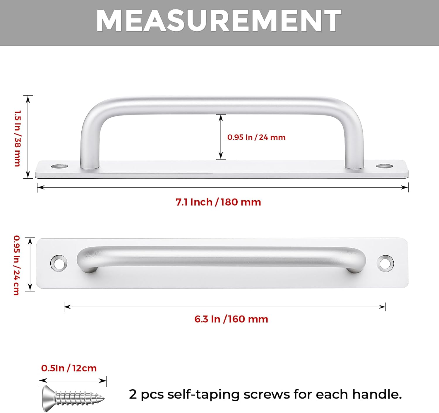 Barn Door Handles 2 Pack Silver Door Handles Sliding Door Handle 6.3" Hole Center Screen Door Handles Cabinet Handles Door Pull Handle Zinc Alloy for Sliding Closet Door Handle