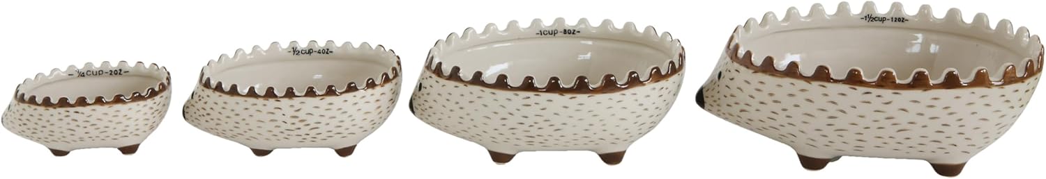 Creative Co-Op Hand Painted Stoneware Hedgehog Measuring Cups (Set of 4 Sizes)