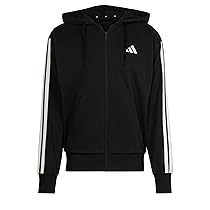 Adidas Homme Essential Three Stripes French Terry Fullzip Hoodie, Black, White, M