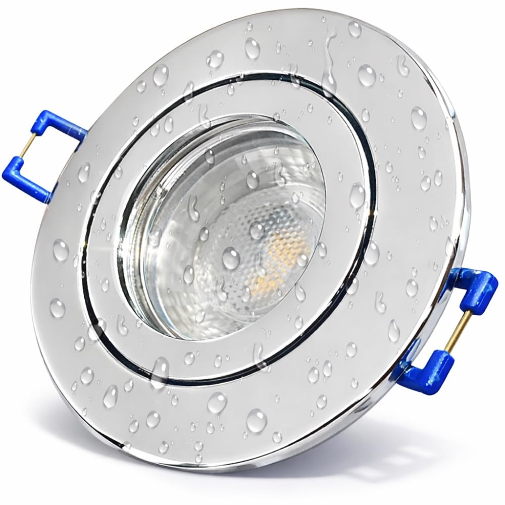 LED Einbauspots 12 V IP44 – 3er-Set in Chrom mit Trafo & AMP-Verteiler, je Spot mit 120 cm Zuleitung – 3 W Leistung, 250 lm Lichtstrom, 4000 K Neutralweiß – geeignet für Bad, Küche und Feuchträume