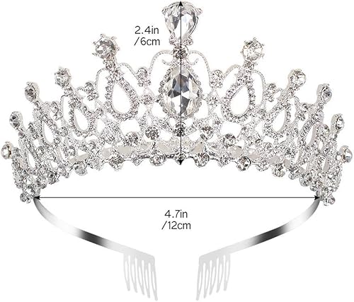 Miniatura 7 de AOPRIE Tiaras y coronas de los años 80 para mujer, tiara de princesa plateada para niñas pequeñas, coronas y tiaras de cristal, accesorios para el