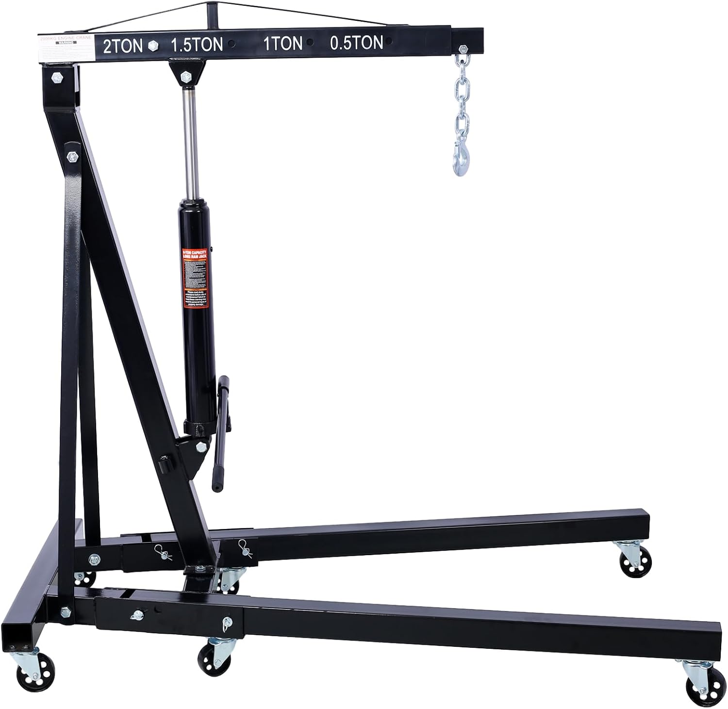 Upgrade 2 Ton Cherry Picker Engine Hoist, Heavy Duty Folding Engine Stand with 6 Iron Caster Wheels, Durable Engine Lift Engine Crane Hoist Lift, Black