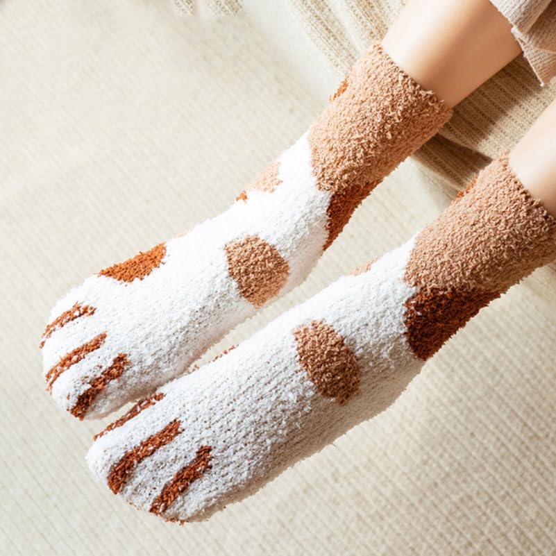 DOITOOL 6pairs Cute Cat Paw Floor Socks Thicken Coral Fleece Sleeping Stockings Warm Plush for Family Use Breathable and Odorless for Sleeping and Relaxing2
