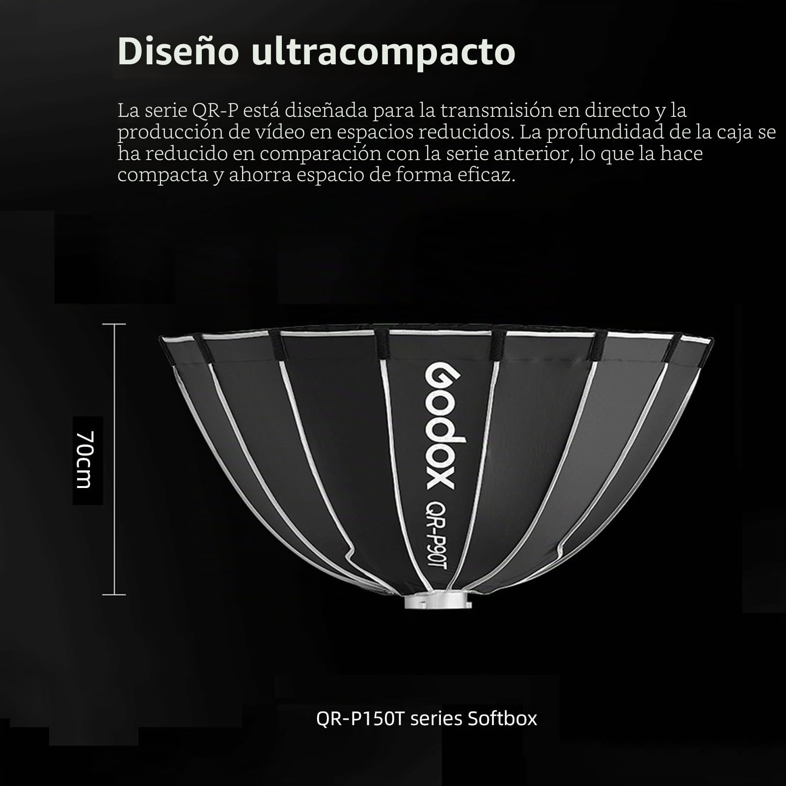 Godox QR-P150T Softbox parabólico de 150 cm/59 Pulgadas, liberación rápida con Soporte Bowens estándar y difusores para Flash Speedlite fotografía de luz Continua Retrato