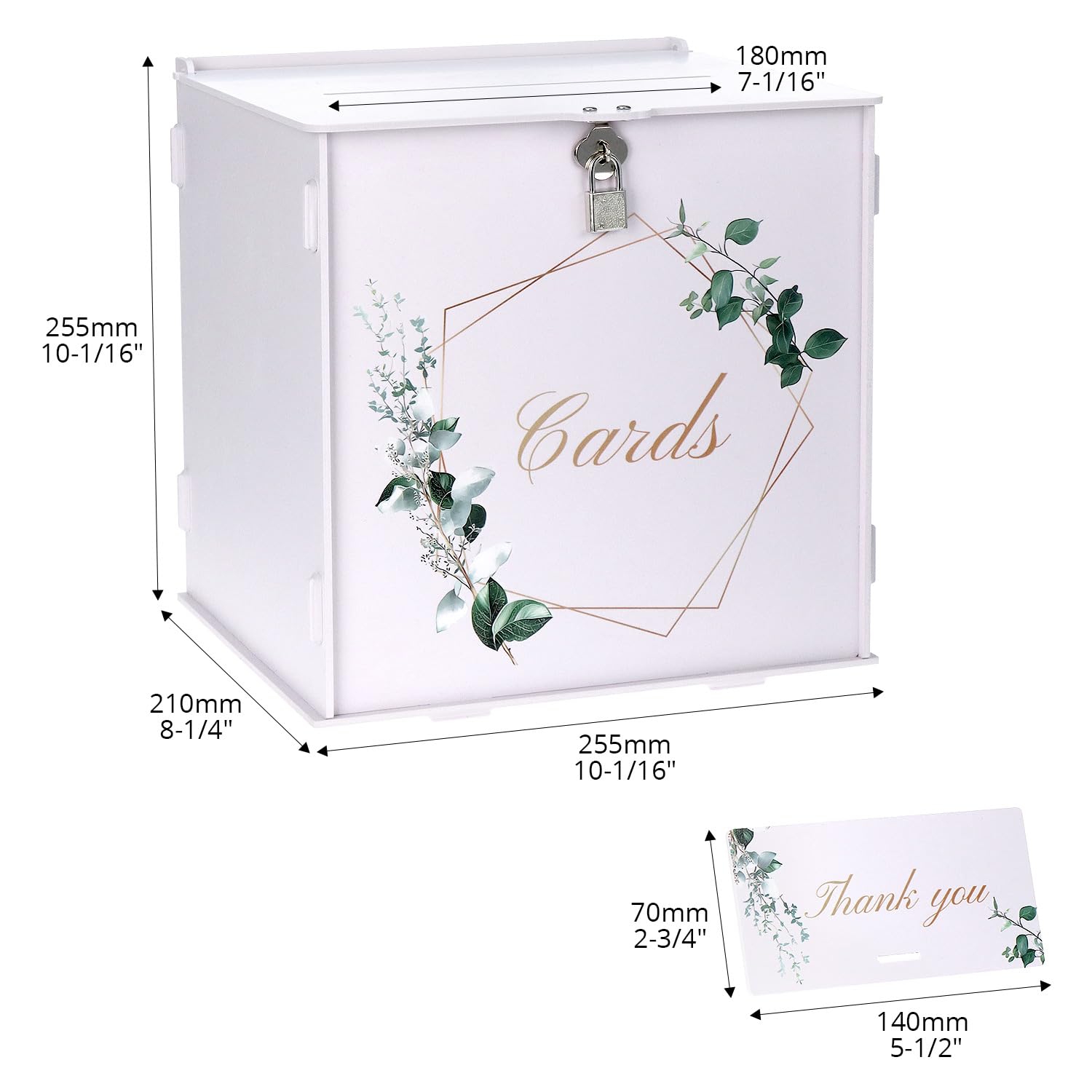QWORK® 26 CM Scatola per inviti eleganti per matrimoni con lucchetto e biglietto di ringraziamento – Scatola regalo in PVC bianco per ricevimento di nozze e decorazioni per feste