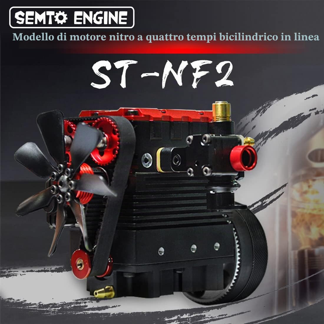 SEMTO Engine ST-NF2 L2 Motore a Quattro Tempi 7,0 cc Nitro con Kit di Accensione e Avviamento, Mini Motore a Combustione Interna Raffreddato ad Aria per Appassionati di Ingegneria e Adulti