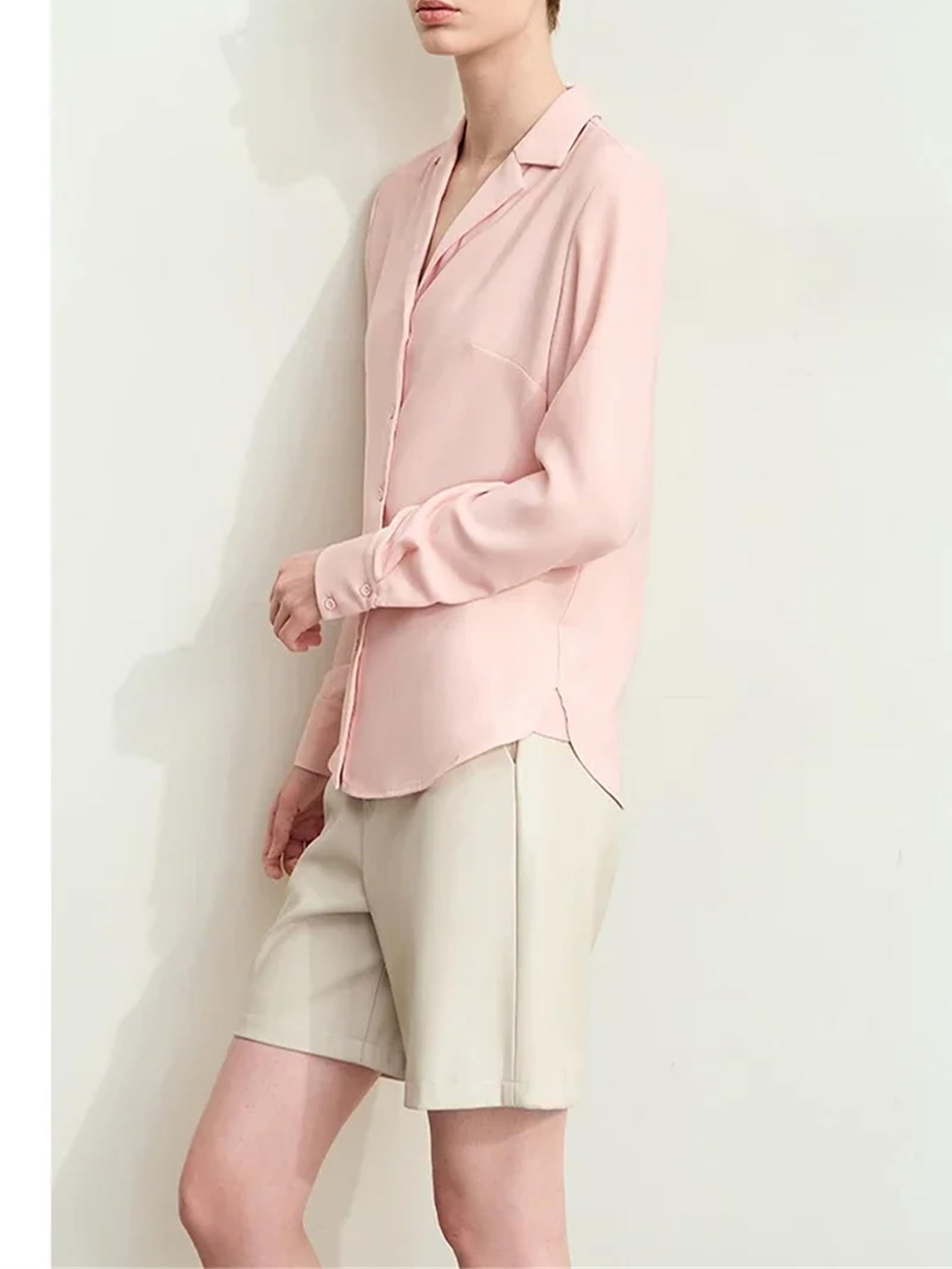 Camisa de gasa para mujer, básica, holgada, con muescas, para oficina