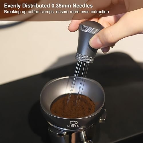Miniatura 11 de WDT - Herramienta de distribución de café expreso para barista, agitador de café expreso de 0.014 in, 7 agujas con 7 agujas adicionales Plateado