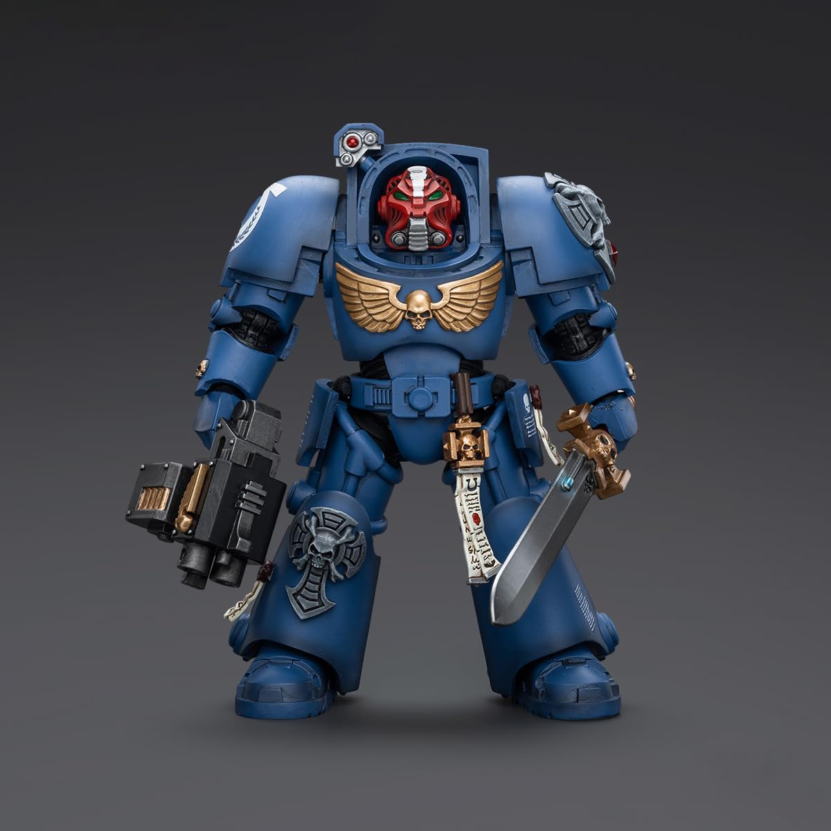 JOYTOY 1/18 Action Figure Warhammer 40,000 Ultramarines Terminator Squad Sergeant with Power Sword and Teleport Homer 5.6inch Movable Model Collectible Figurine