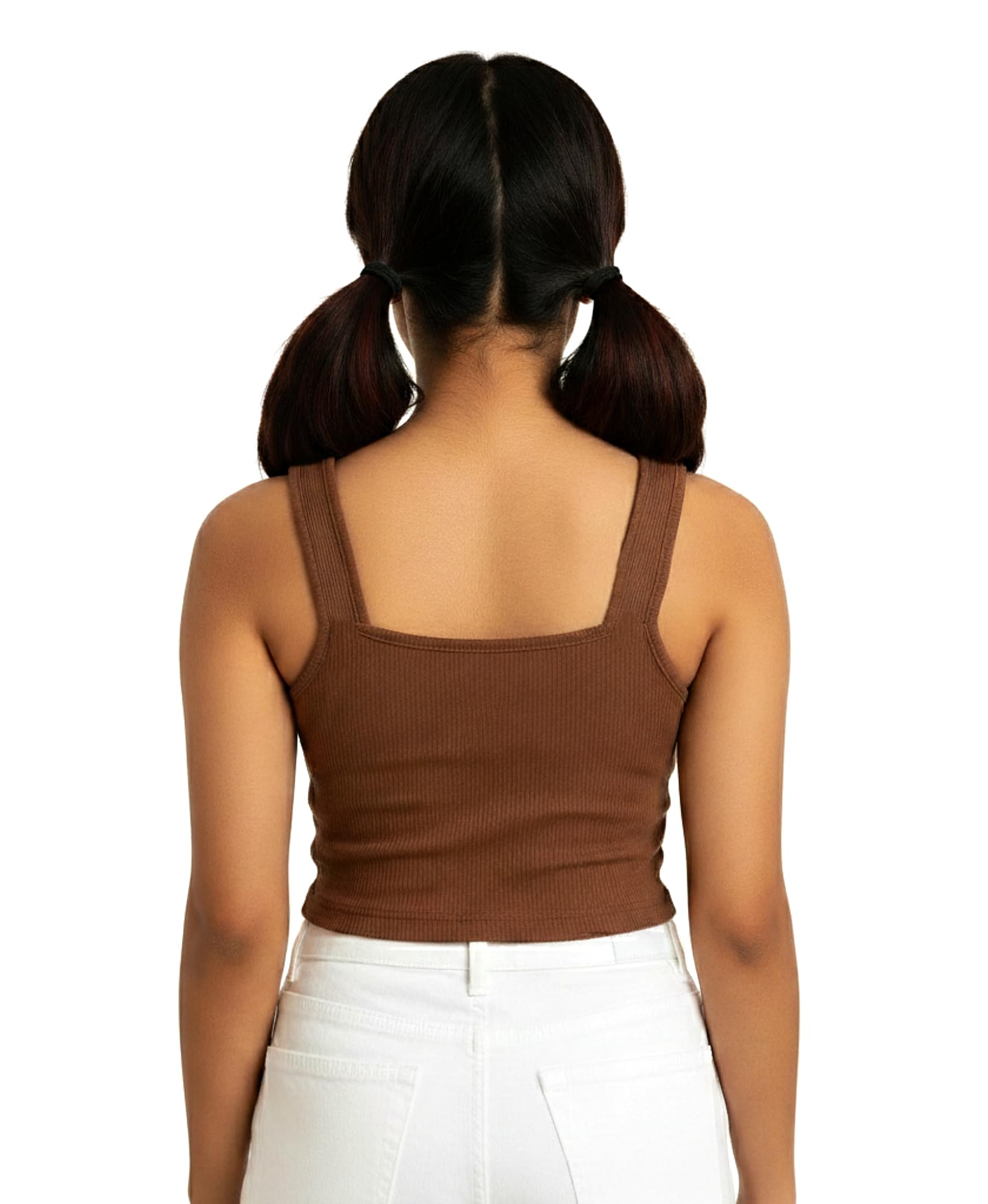 Khwaish Store Girls & Women Padded Sleeveless Crop Tank Top with Adjustable Metal Buckle Strap Graphic Print Slim Fit Casual Summer Wear (in, Age, 10 Years, 11 Years, Regular, 1, Brown) 1