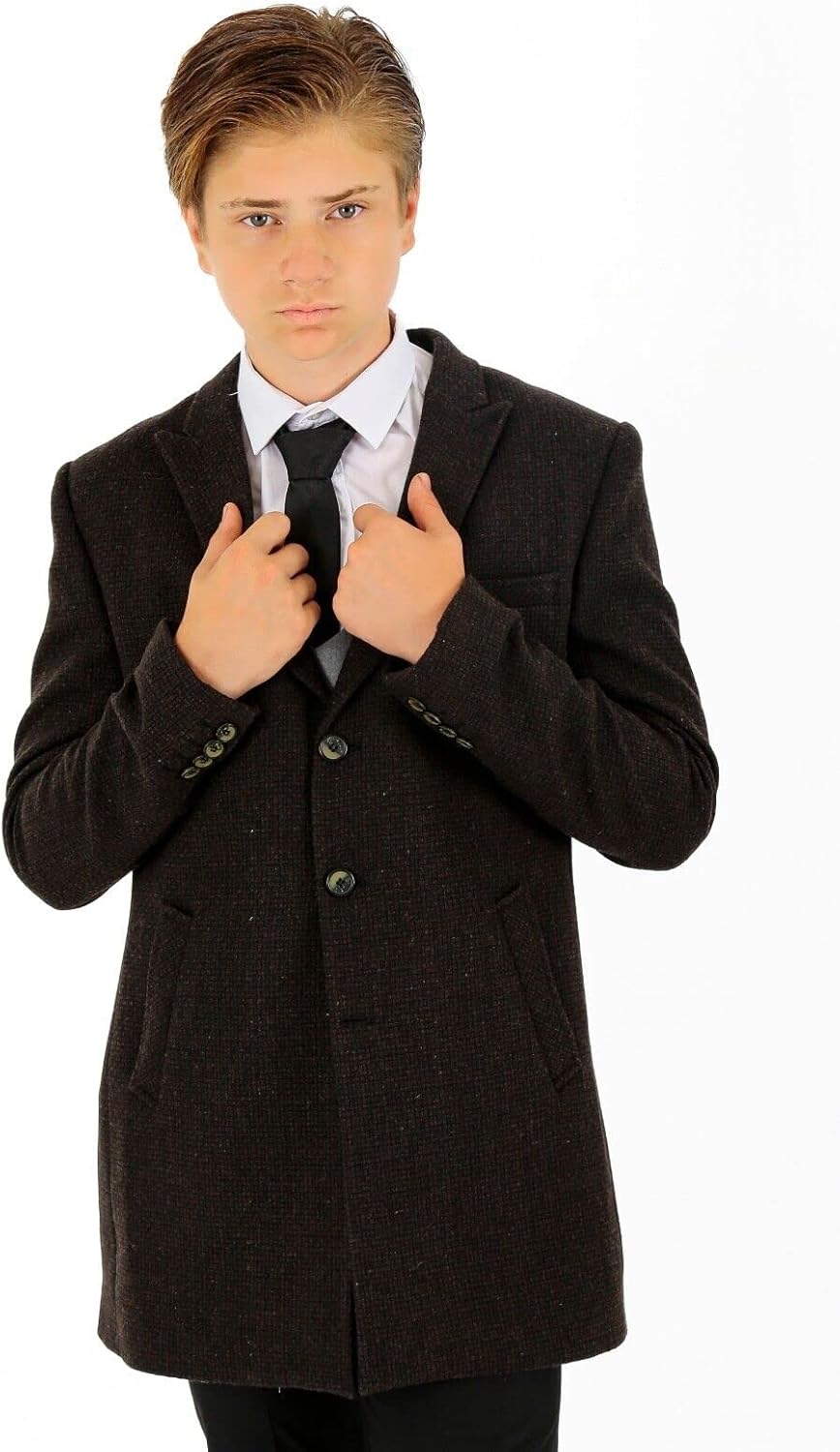 SIRRI Boys Wool Tweed Patterned Classic Midi Length Coat Formal Pageboy Wedding Jacket